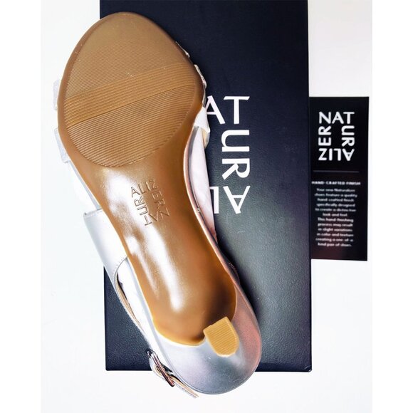 Naturalizer Womens Silver Open Toe Sling Back Kitten Heel Sandals Sz 8.5 New - Picture 7 of 10